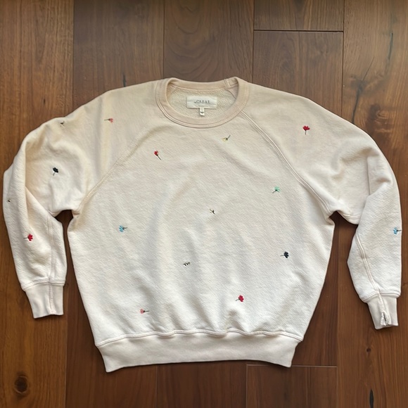 THE GREAT. Tops - THE GREAT. Cream Sweatshirt with Multicolor Embroidery
